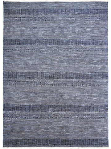 2' X 3' Blue and Gray Wool Striped Hand Knotted Area Rug