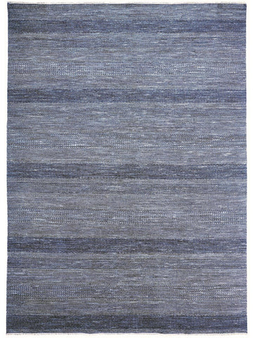 2' X 3' Blue and Gray Wool Striped Hand Knotted Area Rug