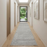 12' Silver And Gray Wool Striped Shag Hand Knotted Runner Rug