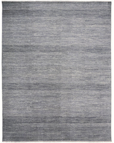 2' X 3' Blue And Silver Wool Striped Hand Knotted Area Rug