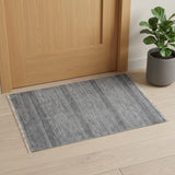 2' X 3' Blue And Silver Wool Striped Hand Knotted Area Rug