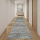 10' Silver And Brown Wool Striped Shag Hand Knotted Runner Rug