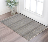 2' X 3' Silver And Brown Wool Striped Hand Knotted Area Rug