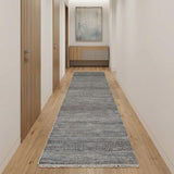 10' Gray Ivory And Brown Wool Striped Shag Hand Knotted Runner Rug
