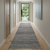 12' Gray Ivory And Brown Wool Striped Shag Hand Knotted Runner Rug