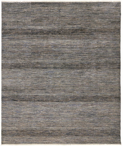2' X 3' Gray Ivory And Brown Wool Striped Hand Knotted Area Rug