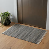 2' X 3' Gray Ivory And Brown Wool Striped Hand Knotted Area Rug