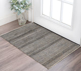 2' X 3' Gray Ivory And Brown Wool Striped Hand Knotted Area Rug