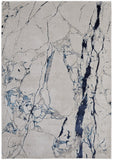 4' X 6' Ivory and Blue Marble Power Loom Distressed Area Rug