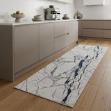 8' Ivory And Blue Marble Distressed Runner Rug