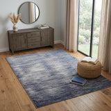 4' X 6' Blue and Ivory Striped Power Loom Distressed Non Skid Area Rug