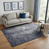 5' X 8' Blue and Ivory Striped Power Loom Distressed Non Skid Area Rug