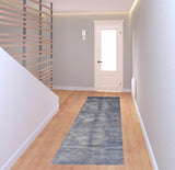 8' Blue Ivory And Gray Striped Distressed Runner Rug