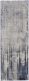 8' Tan Blue And Ivory Abstract Power Loom Distressed Runner Rug