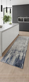 8' Tan Blue And Ivory Abstract Power Loom Distressed Runner Rug