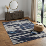 4' X 6' Ivory and Blue Abstract Power Loom Distressed Non Skid Area Rug