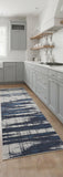 8' Ivory Blue And Gray Abstract Power Loom Distressed Runner Rug