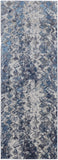 8' Blue Ivory And Gray Geometric Power Loom Distressed Runner Rug
