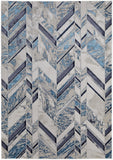 4' X 6' Ivory Blue And Gray Chevron Distressed Area Rug