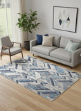 5' X 8' Ivory Blue And Gray Chevron Power Loom Distressed Area Rug