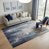 5' X 8' Ivory and Blue Abstract Power Loom Distressed Non Skid Area Rug