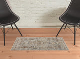2' X 3' Blue Tan And Red Oriental Distressed Area Rug With Fringe