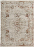 5' X 8' Tan and Ivory Floral Power Loom Distressed Non Skid Area Rug With Fringe