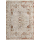 2' X 3' Gray Ivory And Burnt Orange Oriental Distressed Area Rug With Fringe