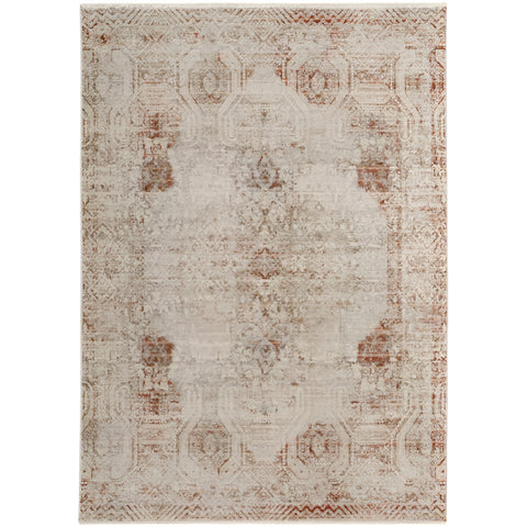 2' X 3' Gray Ivory And Burnt Orange Oriental Distressed Area Rug With Fringe