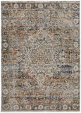 5' X 8' Tan and Blue Floral Power Loom Distressed Non Skid Area Rug With Fringe