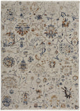 2' X 3' Ivory Blue And Burnt Orange Floral Distressed Area Rug With Fringe