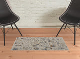 2' X 3' Ivory Blue And Burnt Orange Floral Distressed Area Rug With Fringe