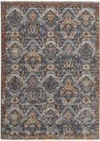 2' X 3' Ivory Blue And Burnt Orange Floral Area Rug With Fringe