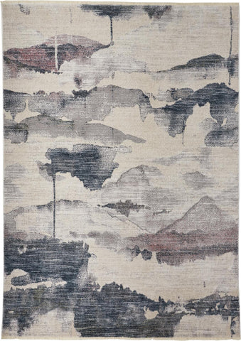 2' X 3' Ivory Blue And Pink Abstract Stain Resistant Area Rug