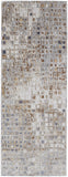 8' Tan Ivory And Blue Geometric Distressed Runner Rug