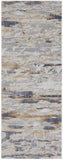 8' Tan Ivory And Blue Abstract Distressed Runner Rug