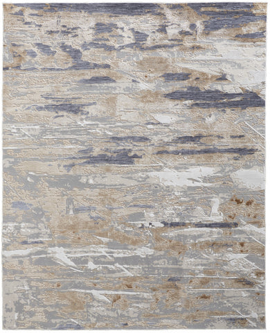 2' X 3' Tan Ivory And Blue Abstract Distressed Area Rug