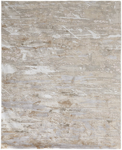5' X 8' Tan And Ivory Abstract Power Loom Distressed Area Rug