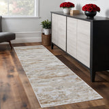 8' Ivory Gray And Tan Abstract Distressed Runner Rug