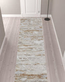 12' Tan And Ivory Abstract Power Loom Distressed Runner Rug