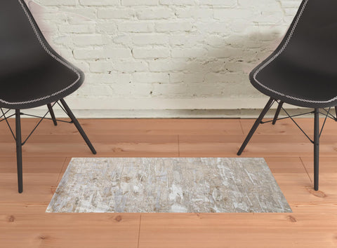 2' X 3' Ivory Gray And Tan Abstract Distressed Area Rug