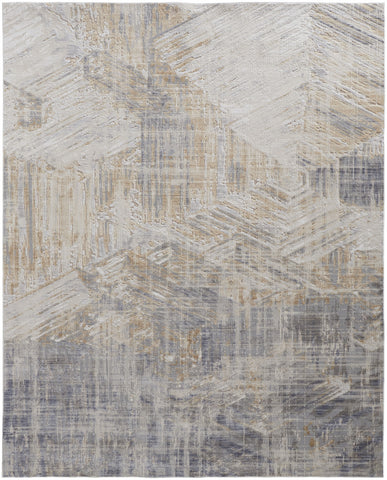 5' X 8' Tan Ivory And Gray Abstract Power Loom Distressed Area Rug