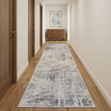 10' Ivory Gray And Tan Abstract Distressed Runner Rug