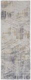 8' Ivory Gray And Tan Abstract Distressed Runner Rug