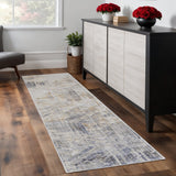 8' Ivory Gray And Tan Abstract Distressed Runner Rug
