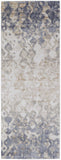 8' Ivory Tan And Blue Abstract Distressed Runner Rug