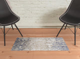 2' X 3' Ivory Tan And Blue Abstract Distressed Area Rug