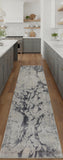 8' Ivory And Blue Abstract Power Loom Distressed Runner Rug