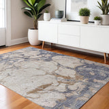 4' X 6' Tan Blue And Beige Abstract Distressed Area Rug