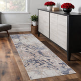 8' Tan Blue And Beige Abstract Distressed Runner Rug
